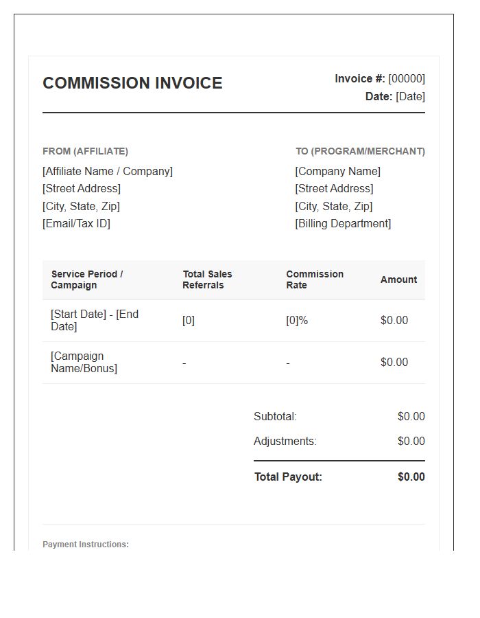 Official Affiliate Payout Commission Invoice Template