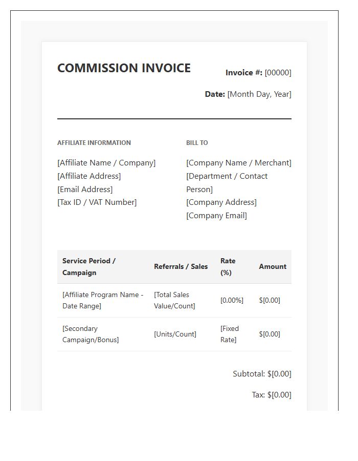 Professional Affiliate Marketing Commission Invoice Template
