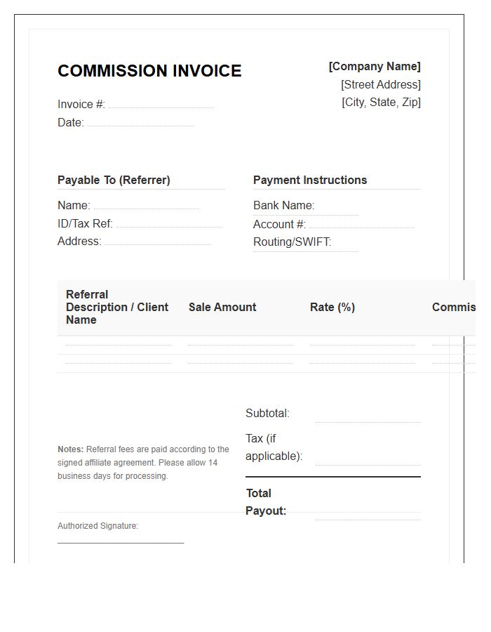 Referral Fee Payout Commission Invoice Template
