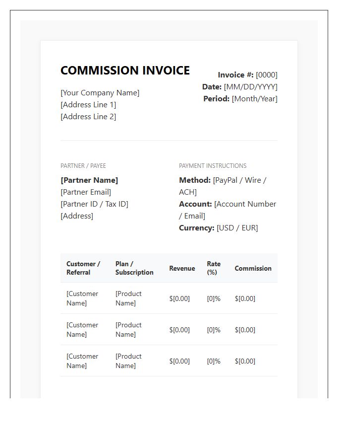 SaaS Partner Program Commission Invoice Template