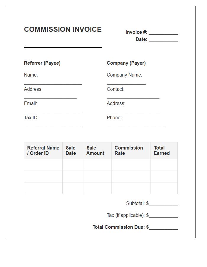 Sales Referral Program Commission Invoice Template