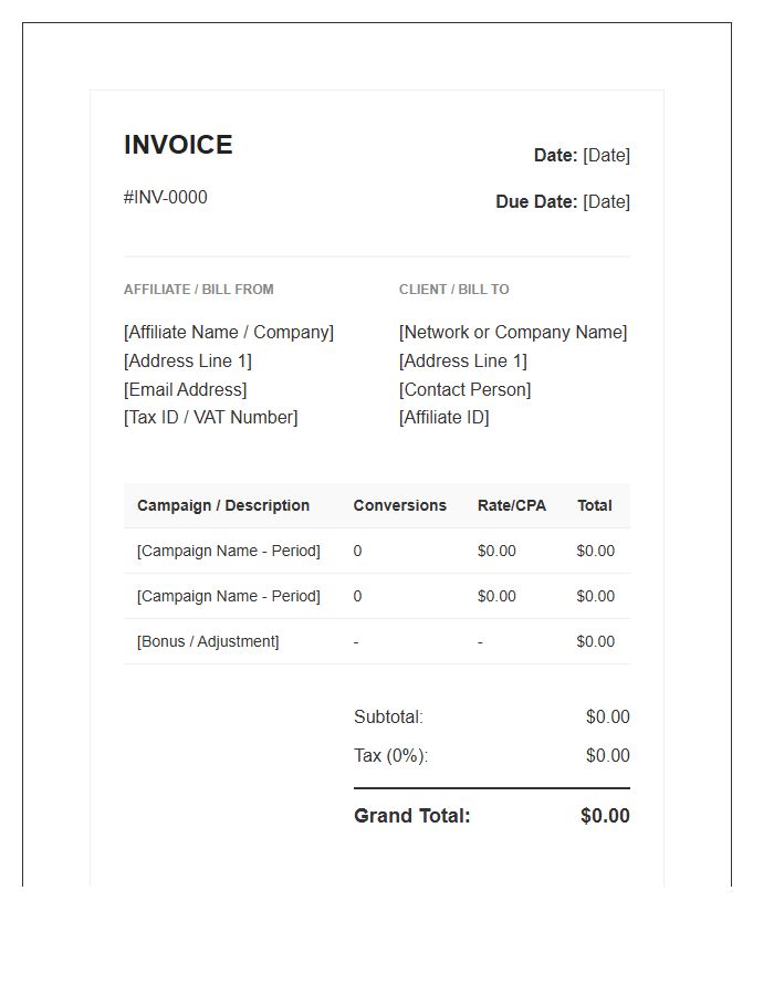 Standard Digital Marketing Affiliate Invoice Template