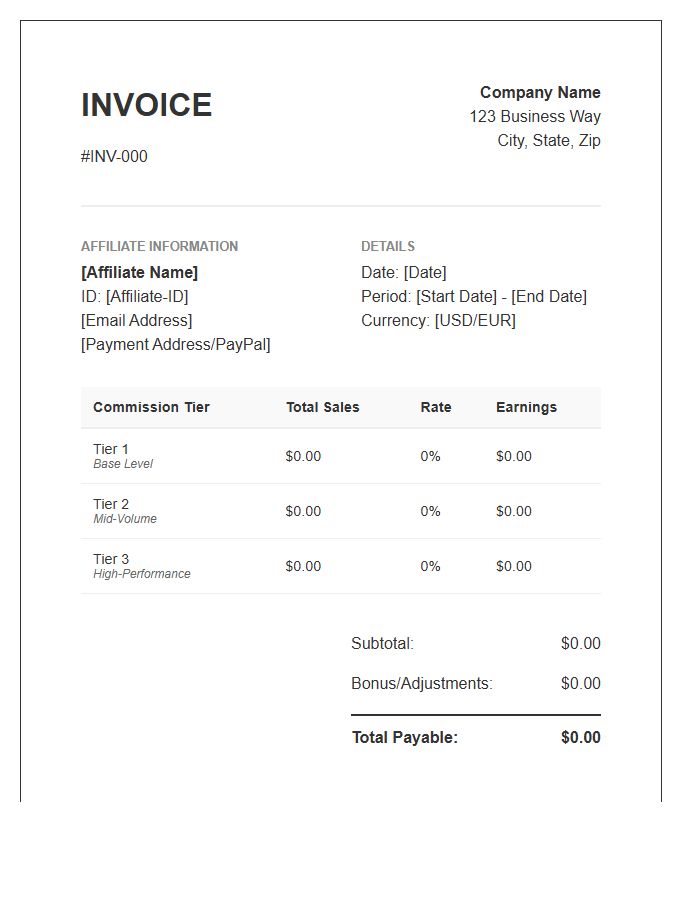 Tiered Commission Structure Affiliate Invoice Template