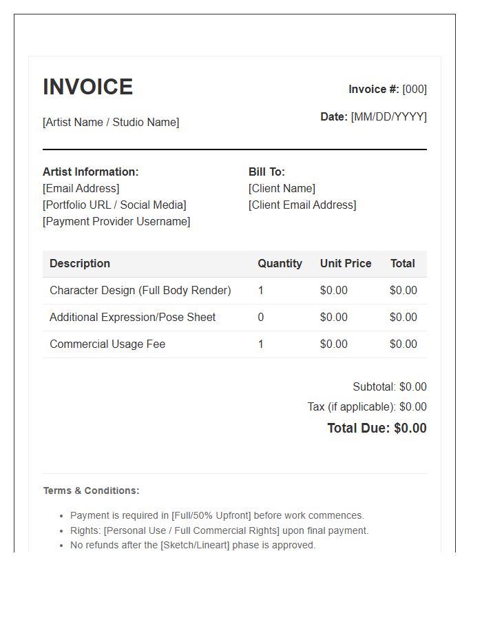 Character Design Commission Invoice Template Format