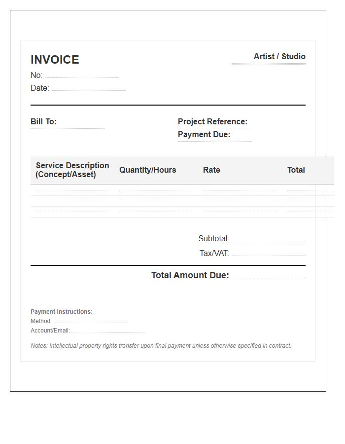 Concept Art Service Commission Invoice Template