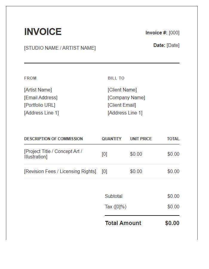 Creative Services Art Commission Invoice Template