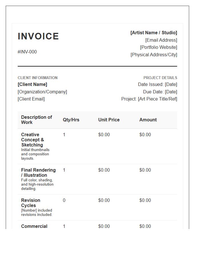 Detailed Art Commission Project Invoice Template