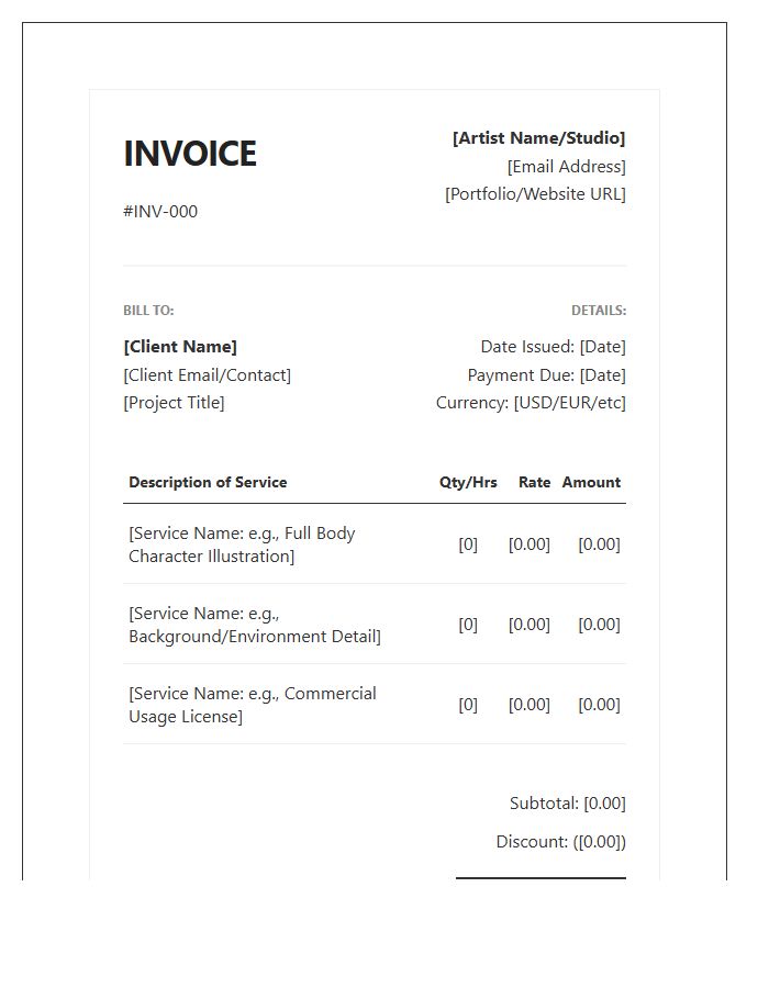 Digital Artist Commission Billing Invoice Template
