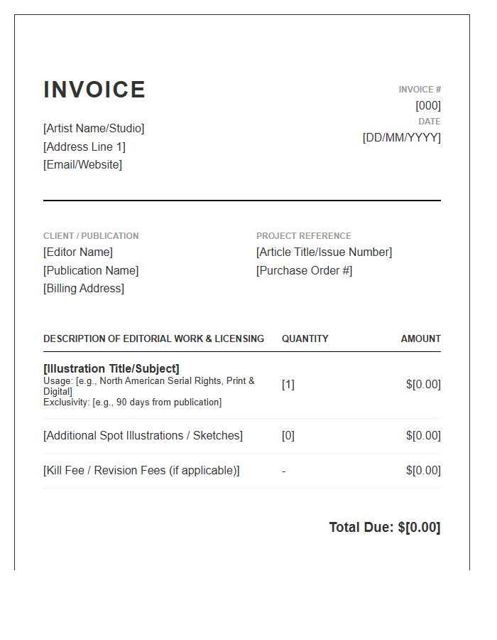 Editorial Illustration Commission Invoice Template Layout