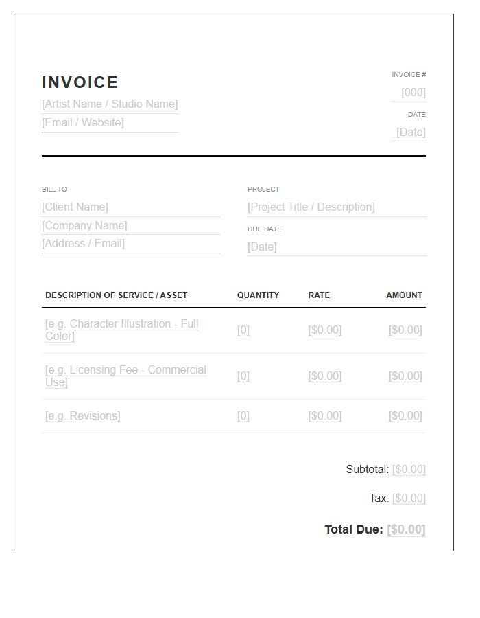 Freelance Illustrator Art Services Invoice Template