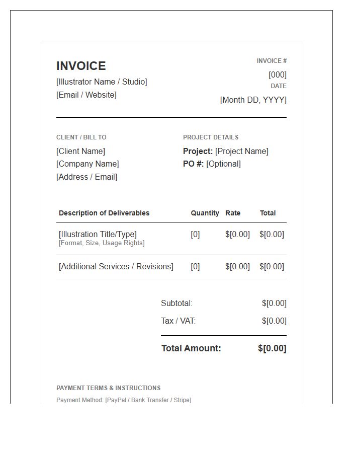Graphic Illustration Commission Fee Invoice Template