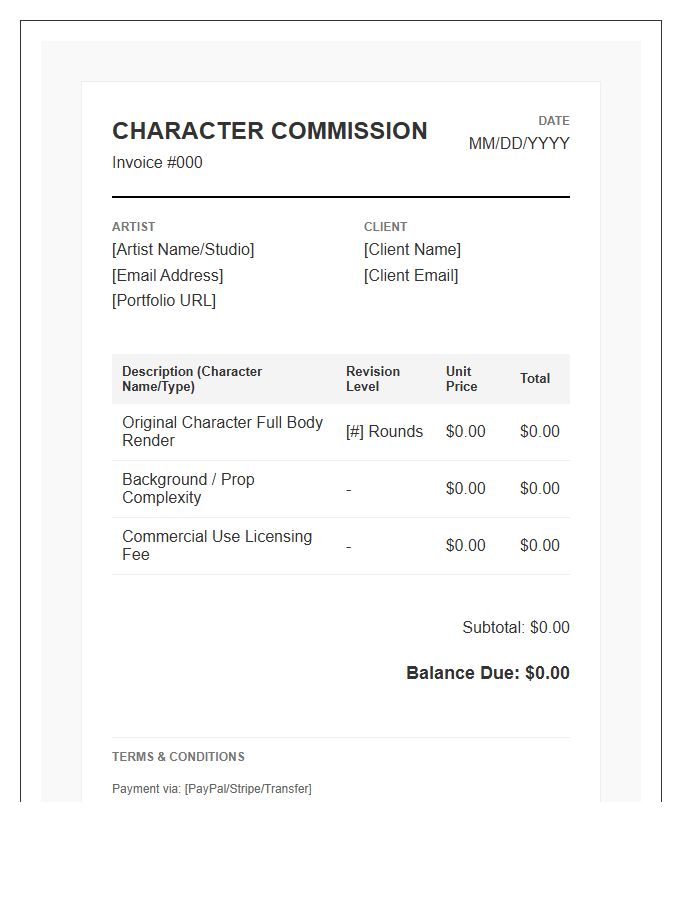 Original Character Illustration Invoice Template Design