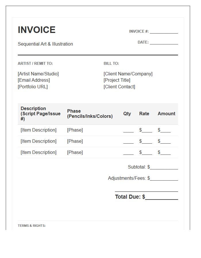 Sequential Art Commission Billing Invoice Template
