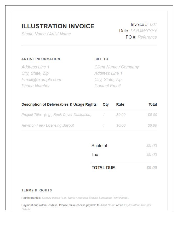 Standard Illustrator Work Order Invoice Template