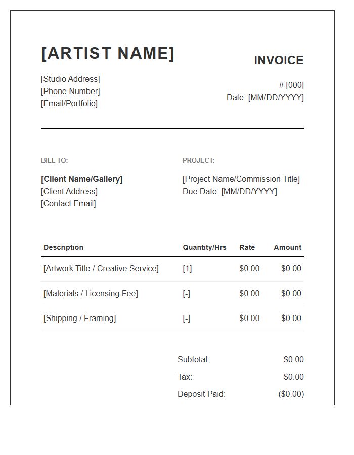 Visual Artist Client Billing Invoice Template