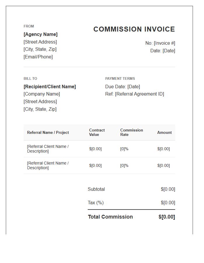 Agency Referral Commission Invoice Template