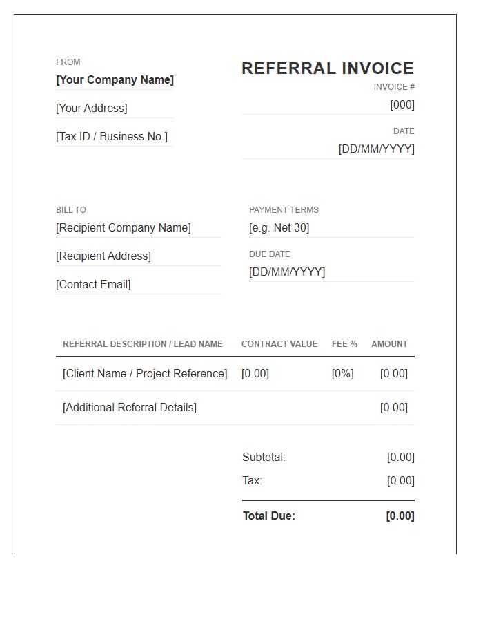 B2B Referral Fee Invoice Template