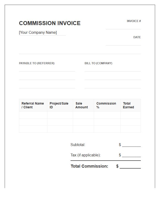 Business Referral Commission Invoice Template