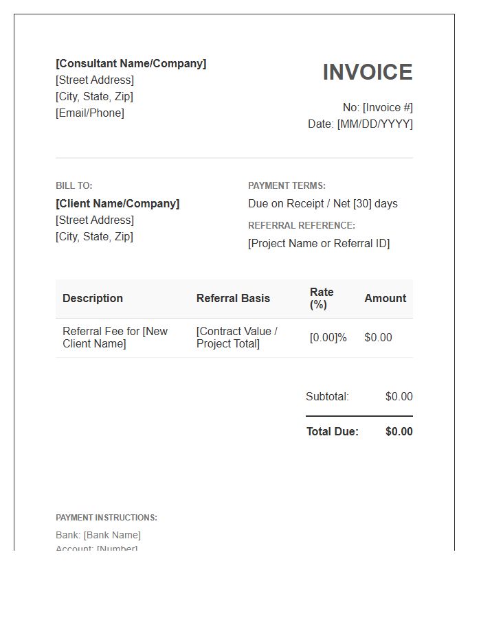 Consulting Referral Fee Invoice Template