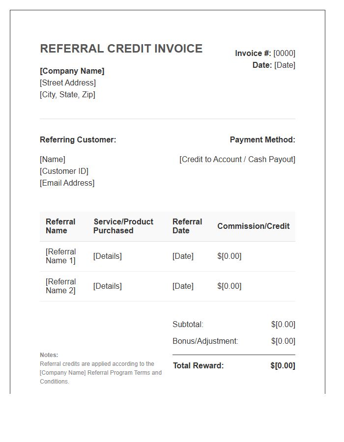 Customer Referral Program Invoice Template