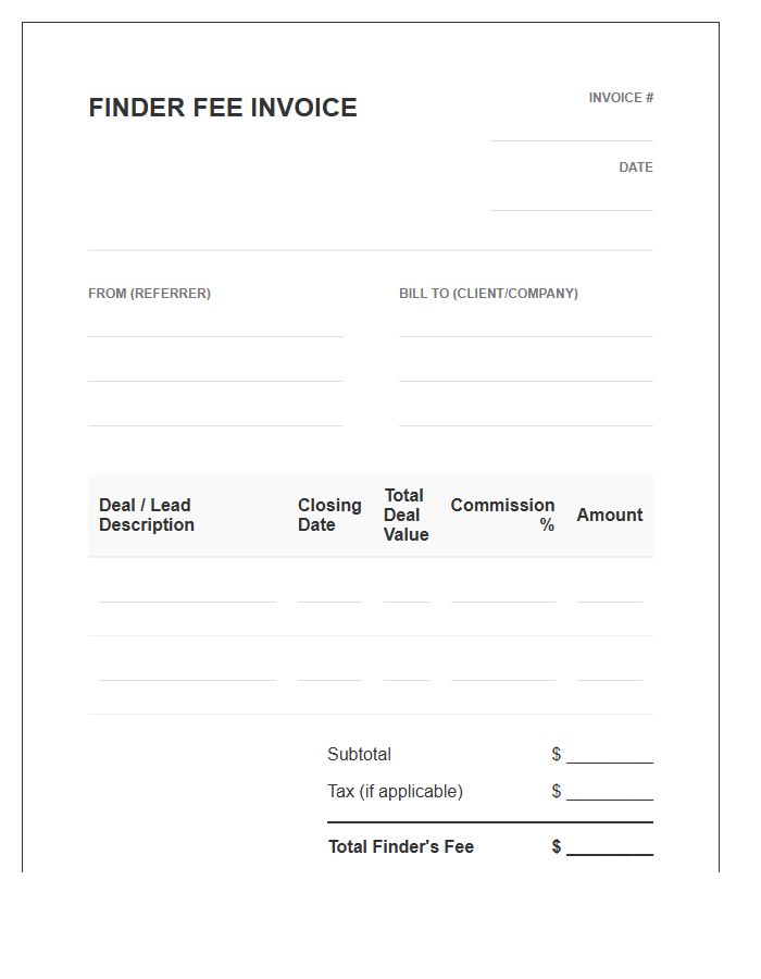 Finder Fee Commission Invoice Template