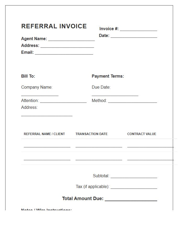Independent Agent Referral Invoice Template