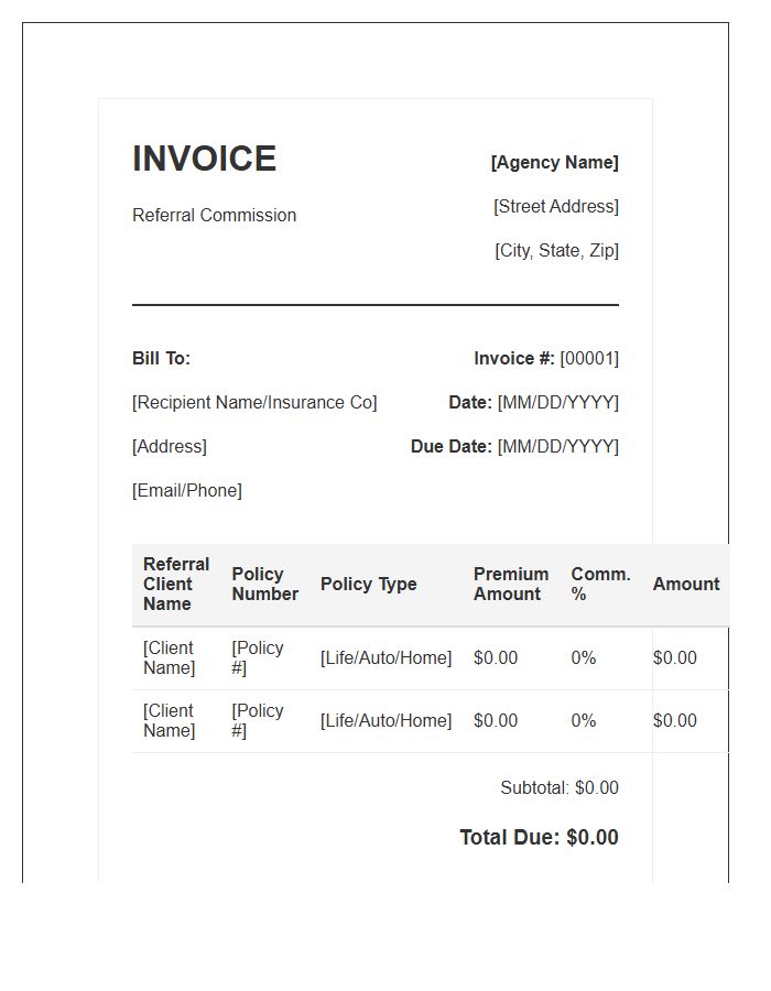 Insurance Referral Commission Invoice Template