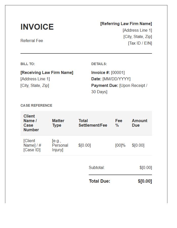 Legal Referral Fee Invoice Template