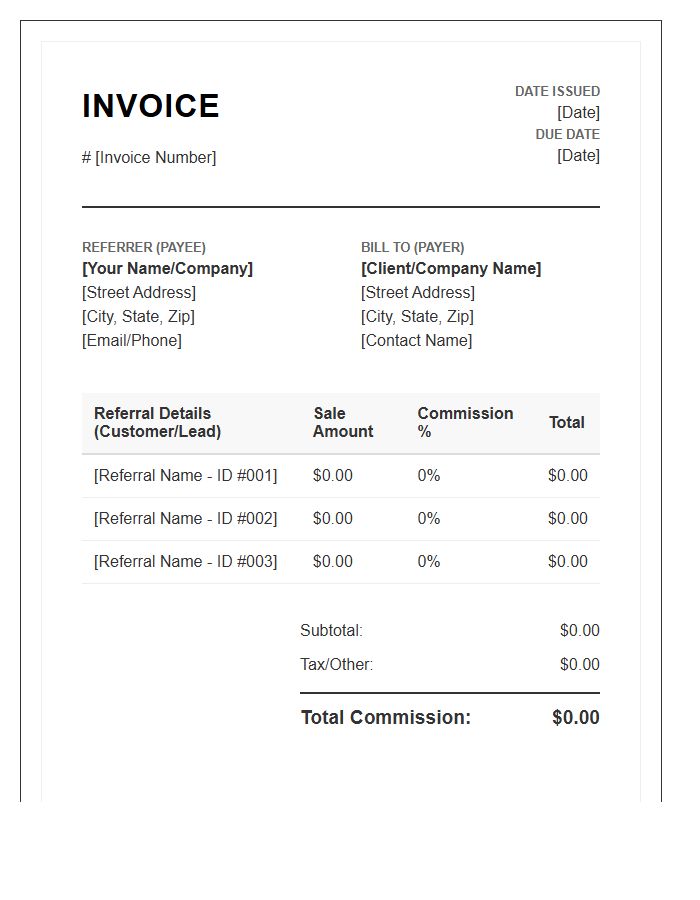 Marketing Referral Commission Invoice Template