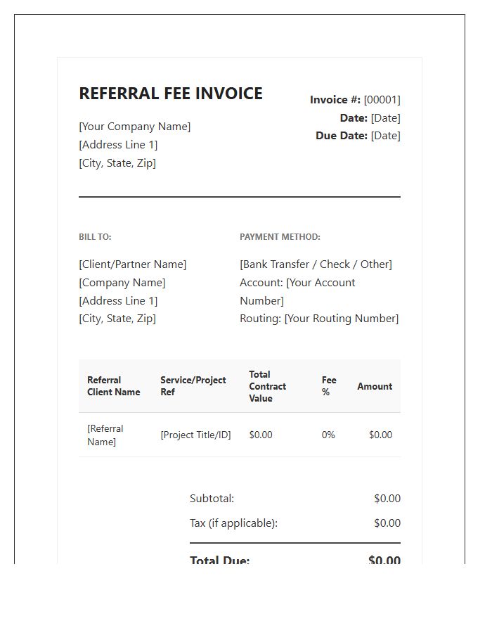 Professional Referral Fee Invoice Template