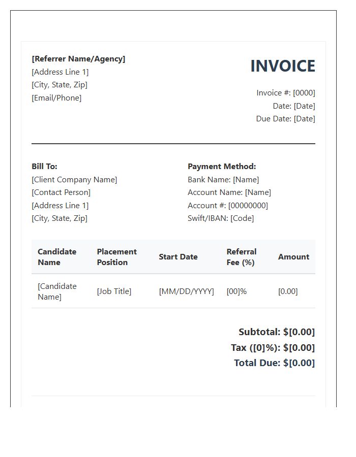 Recruitment Referral Commission Invoice Template