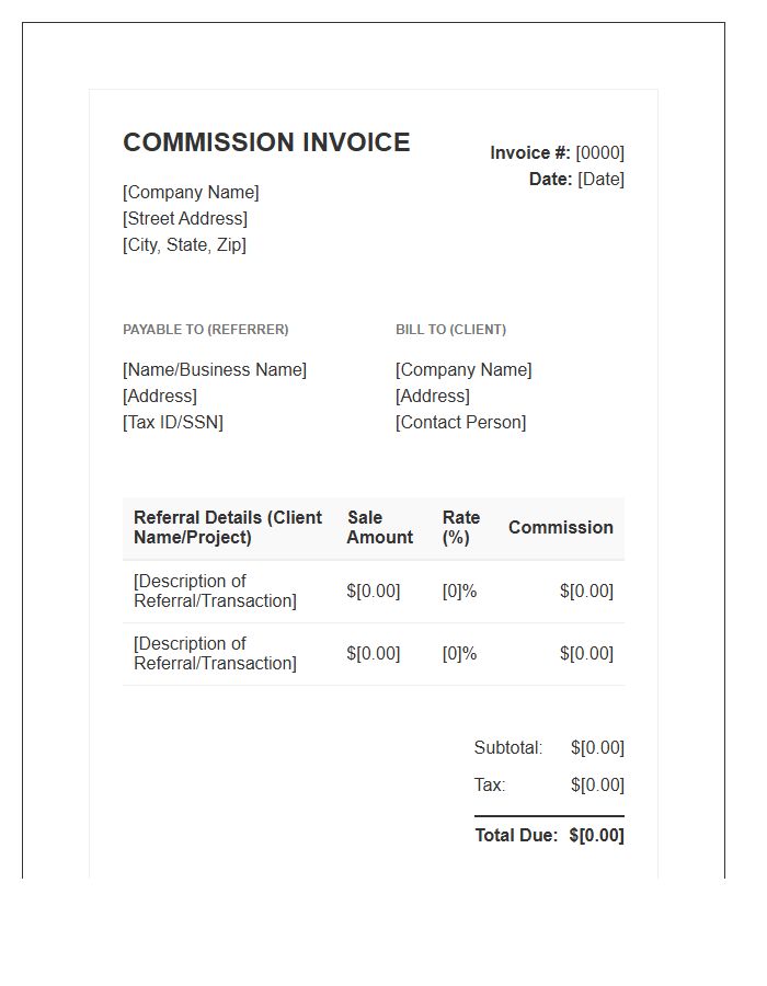 Referral Fee Commission Invoice Template