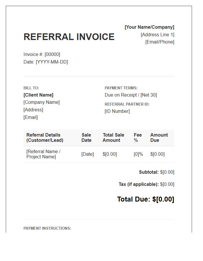 Sales Referral Fee Invoice Template