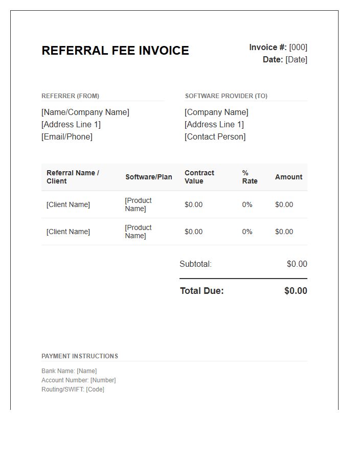 Software Referral Fee Invoice Template