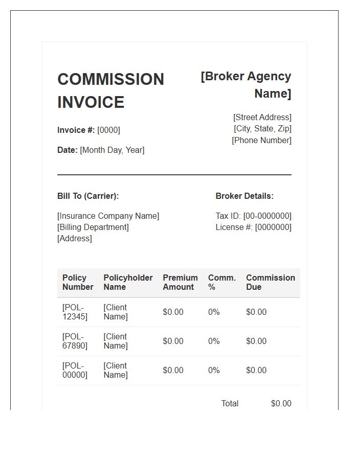 Auto Insurance Broker Commission Invoice Template