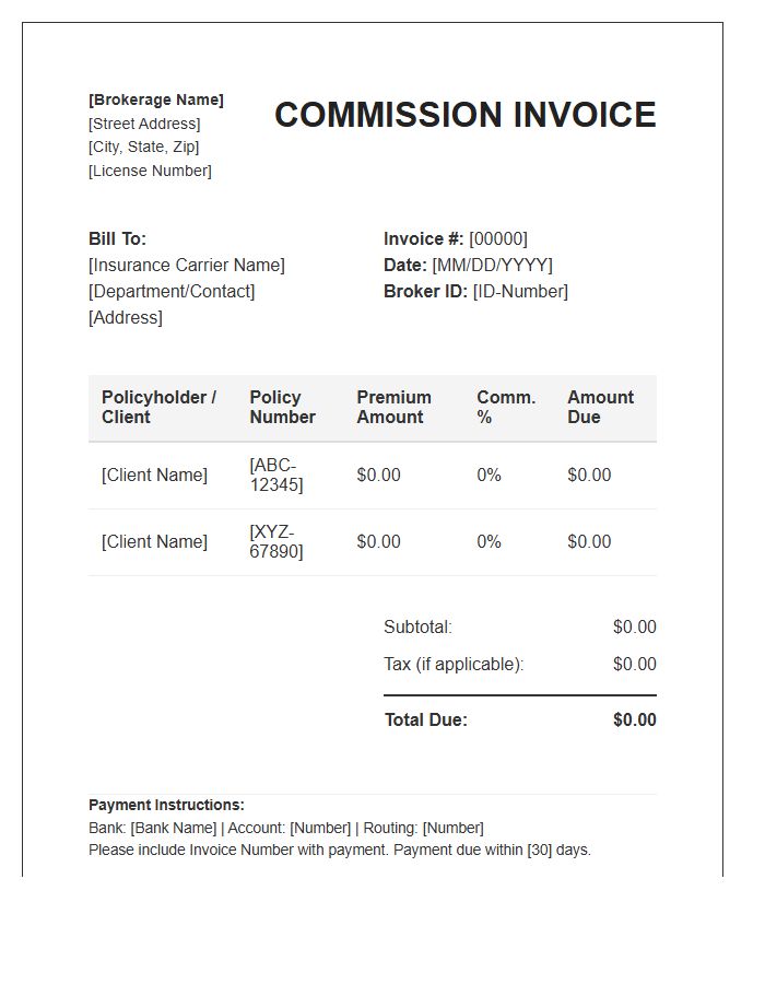 Brokerage Commission Invoice Template For Insurance