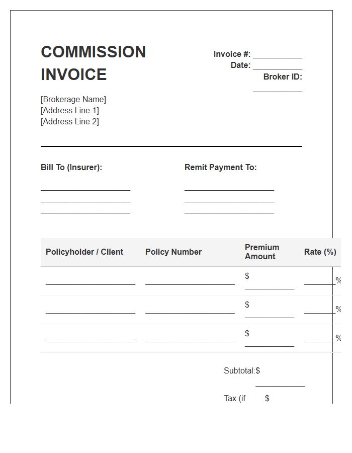 Business Insurance Broker Commission Invoice Template