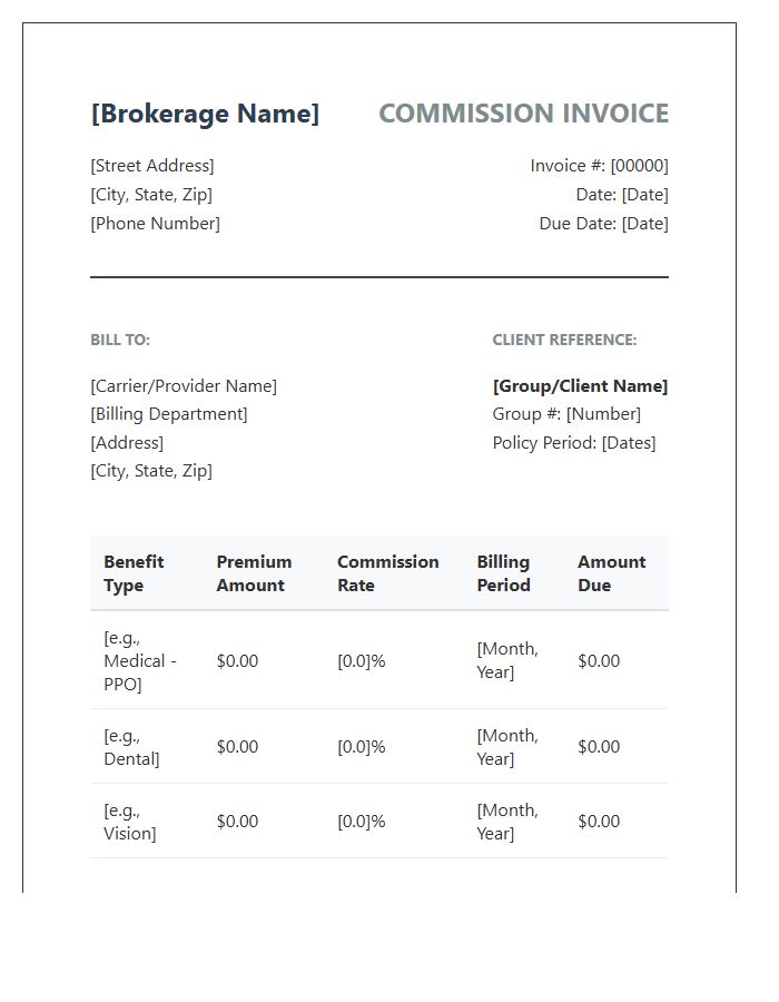 Employee Benefits Broker Commission Invoice Template