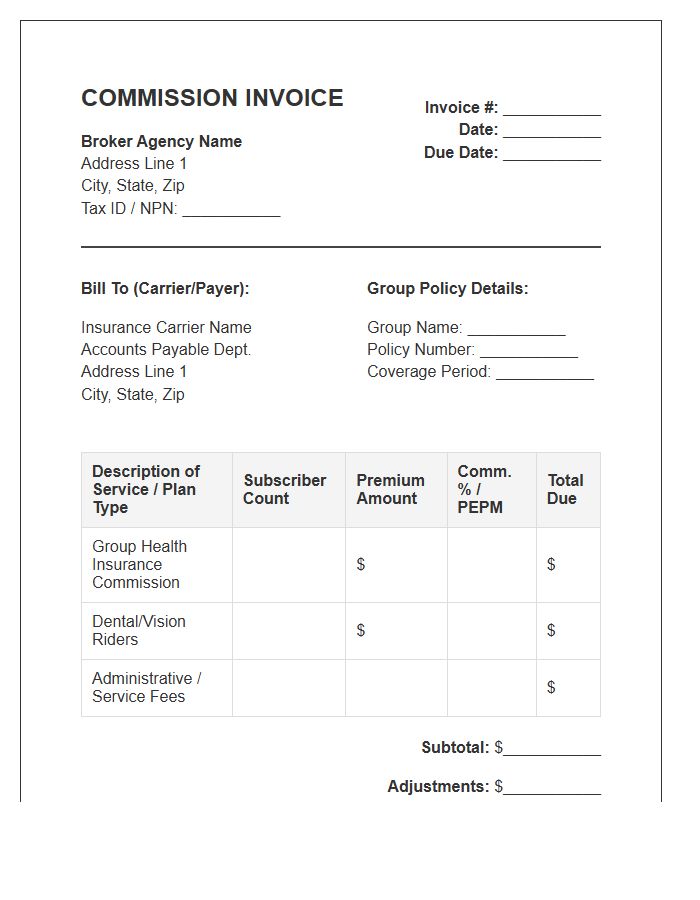 Group Health Insurance Broker Commission Invoice Template