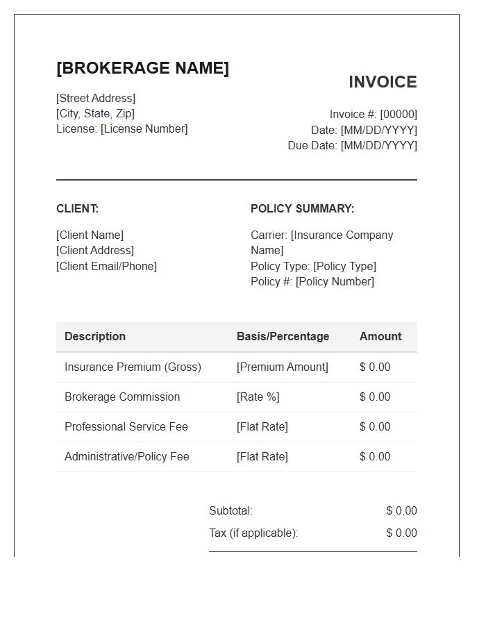 Insurance Broker Fee And Commission Invoice Template
