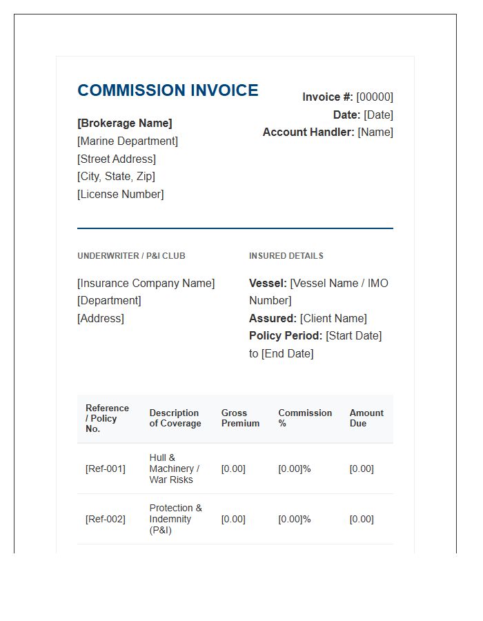 Marine Insurance Broker Commission Invoice Template