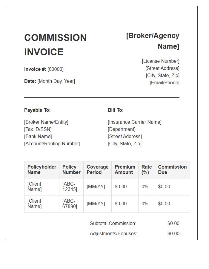 Monthly Insurance Broker Commission Invoice Template