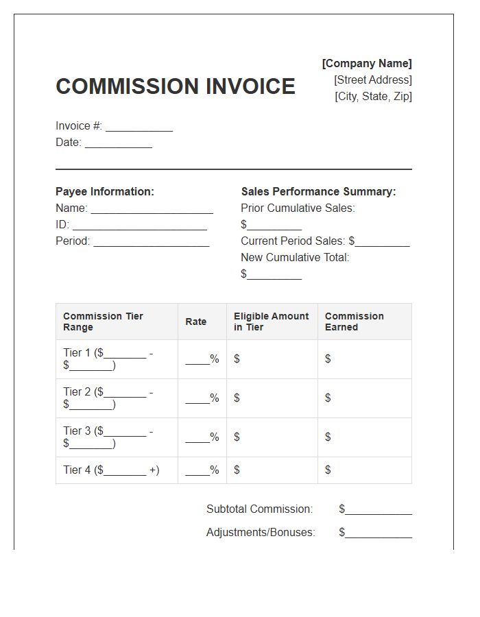 Cumulative Sales Tiered Commission Invoice Template