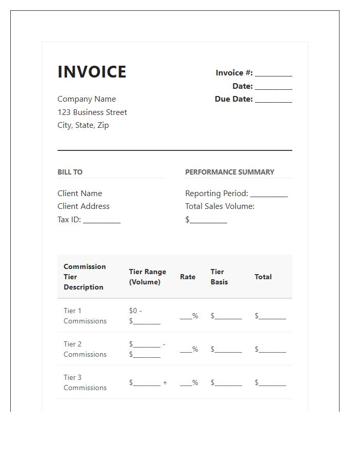 Professional Tiered Commission Billing Invoice Template