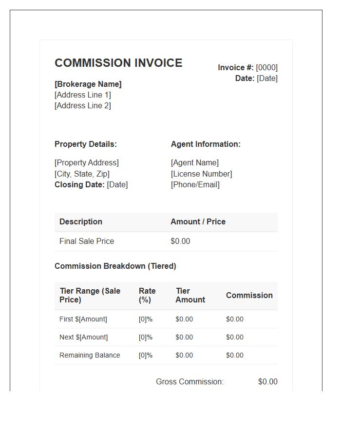 Real Estate Tiered Commission Invoice Template