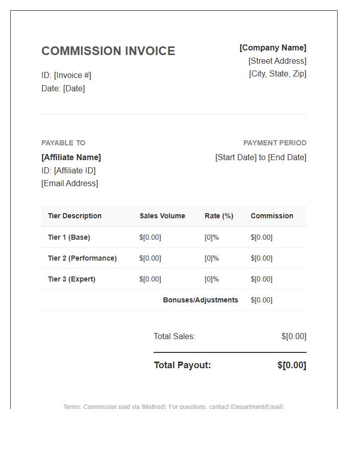 Tiered Affiliate Commission Invoice Template