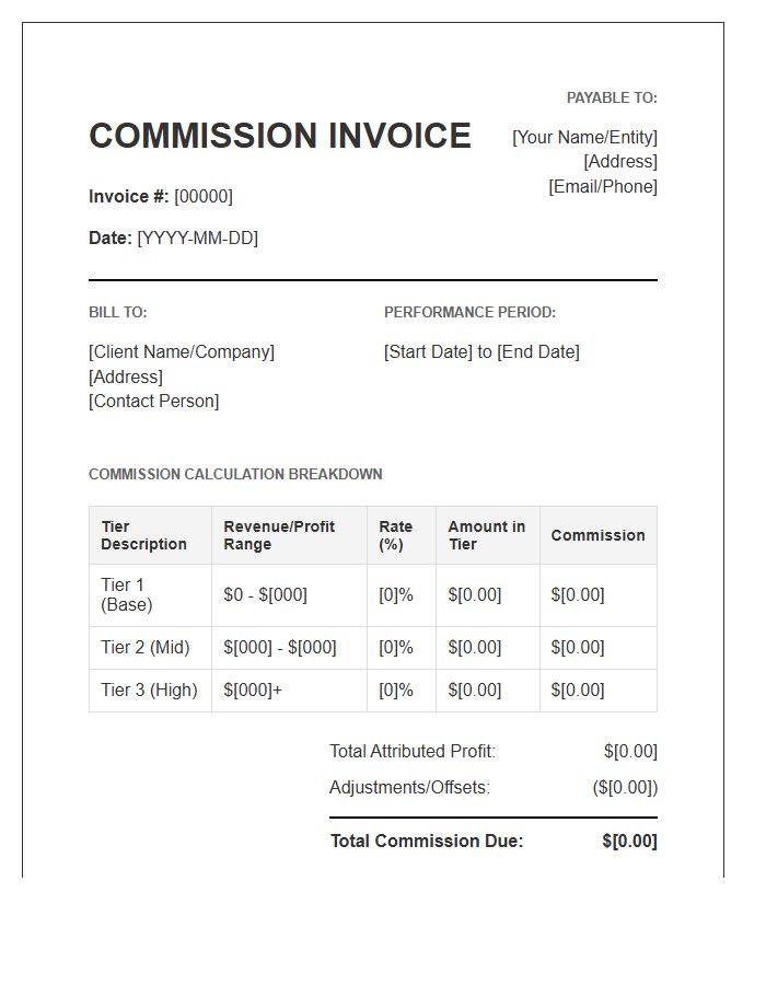 Tiered Profit Share Commission Invoice Template