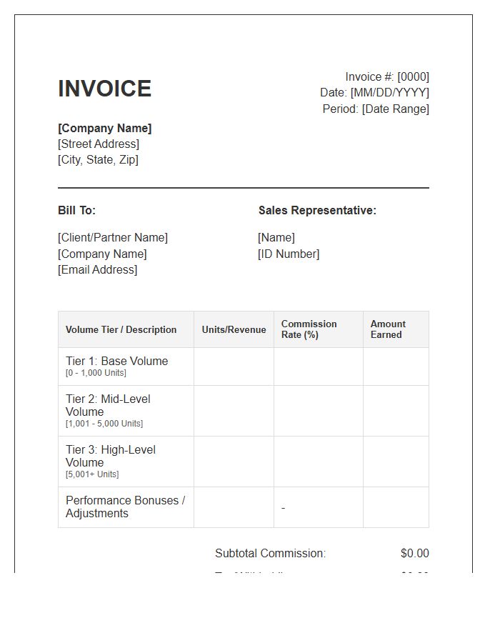 Volume Based Commission Structure Invoice Template