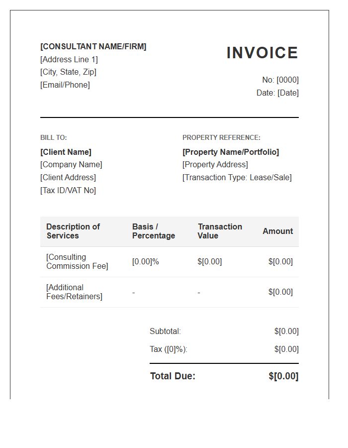 Commercial Property Consulting Commission Invoice Template