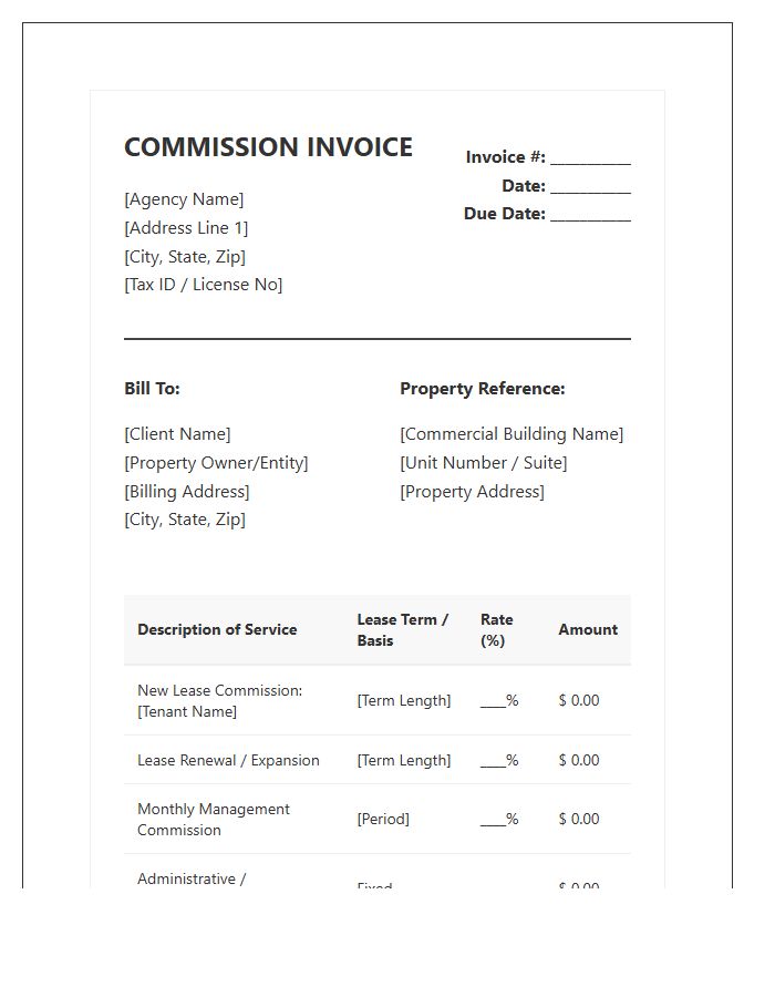Commercial Property Management Commission Invoice Template